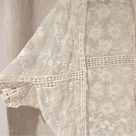 Free People Sheer Lace Kimono Duster One Size Ivory NWOT - Picture 3 of 4